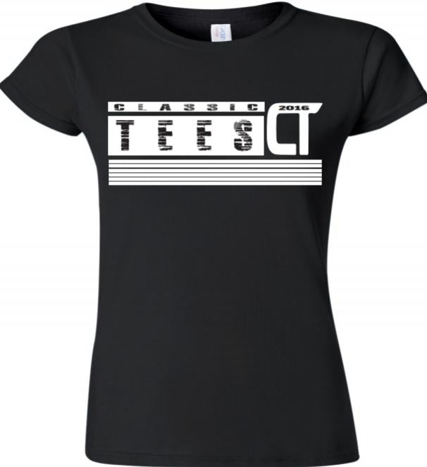 White on Ladies Black Short Sleeve